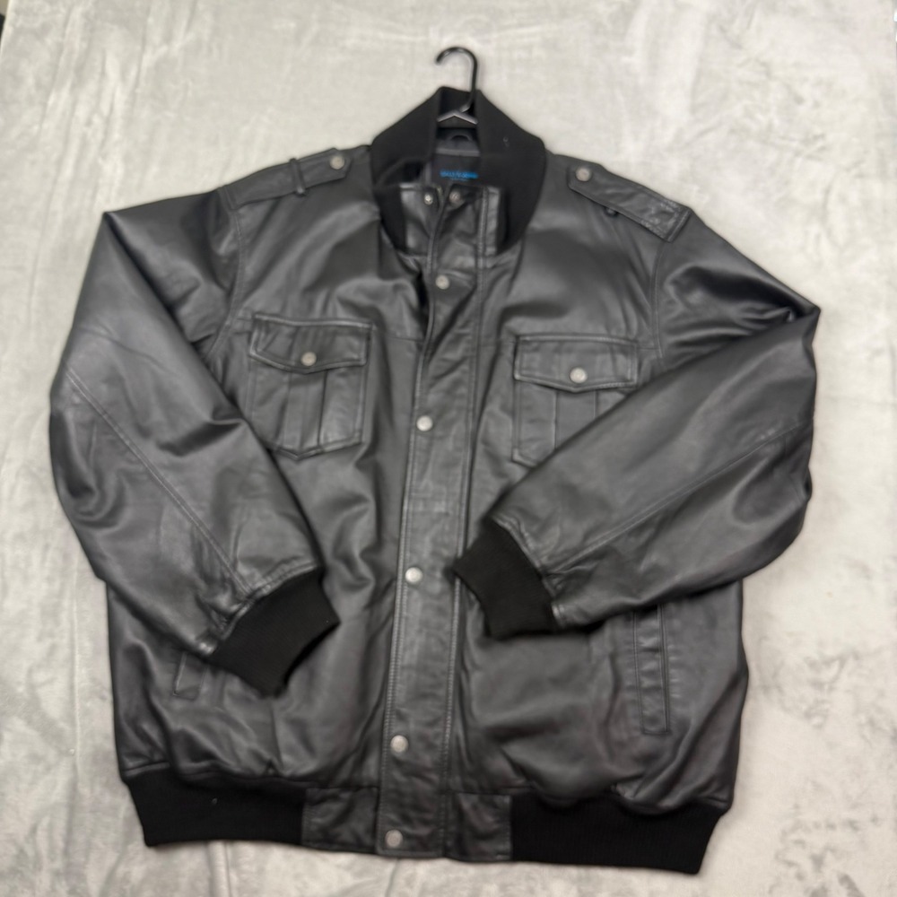 Sally & John Jacket Mens 5XL Black Italian Skin Leather Bomber Quilted Lining